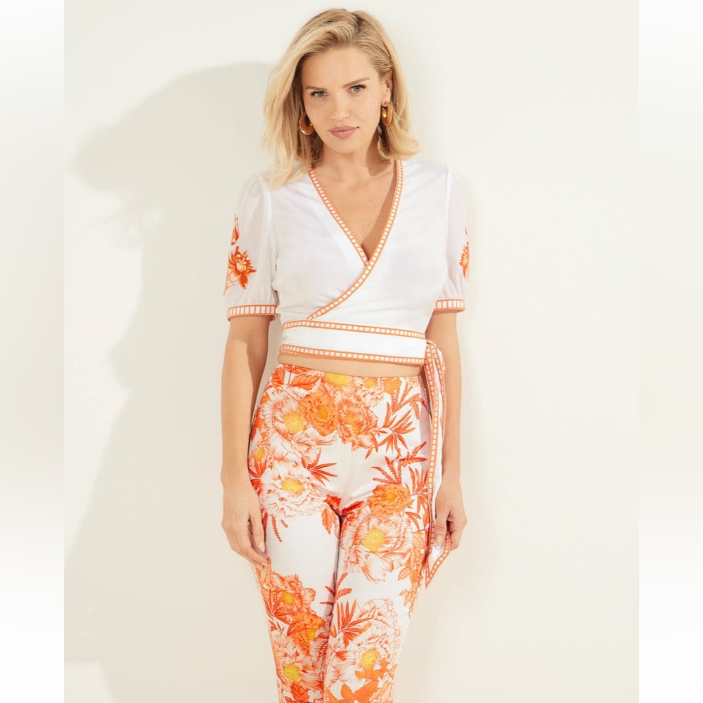 Marciano Silk White Wrap Top - Size S
